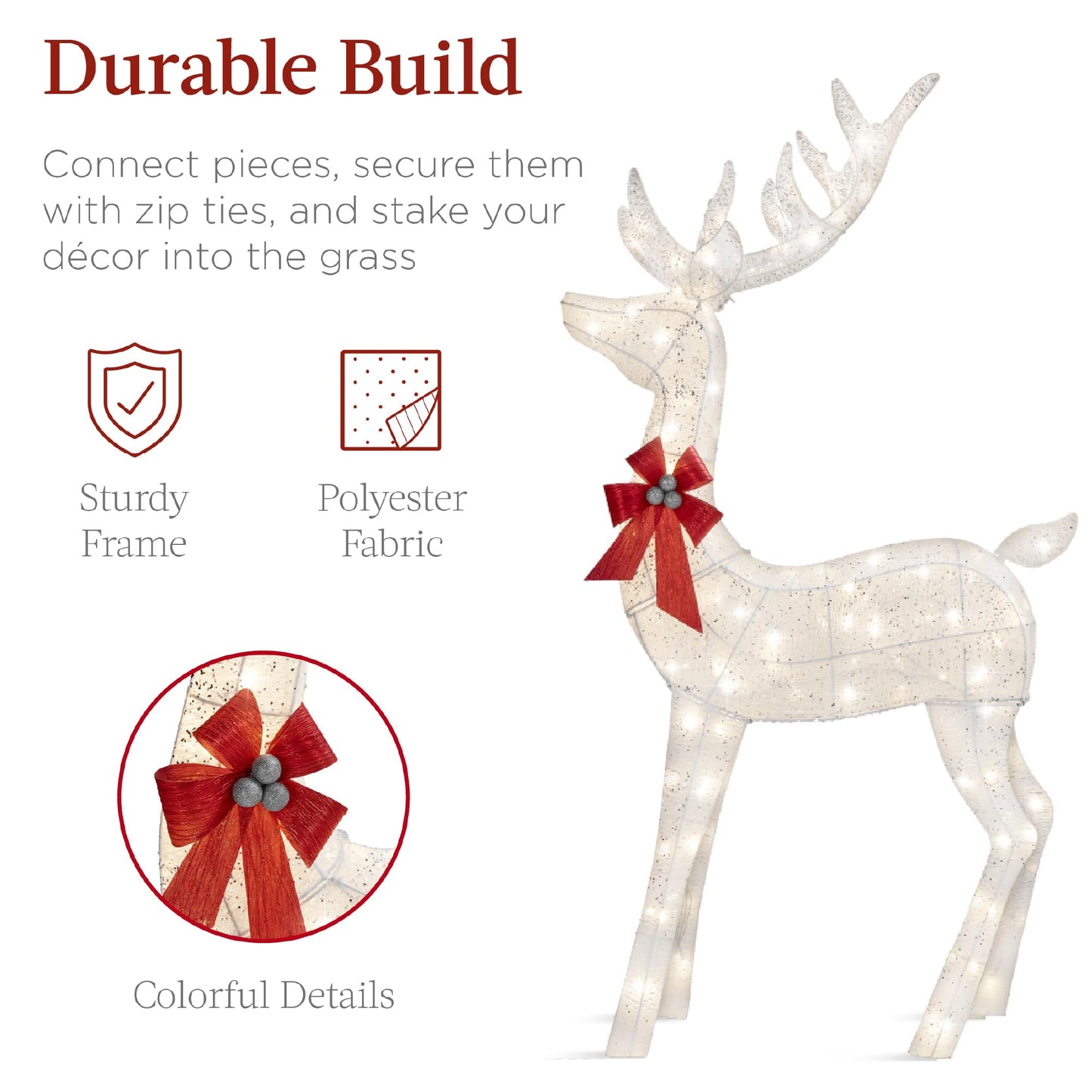 Best Choice Products 3-Piece Large Lighted Christmas Deer Family Set 5Ft Outdoor Yard Decoration with 360 LED Lights, Stakes, Zip Ties - White