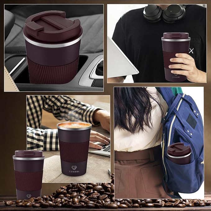 CS COSDDI 12 oz Stainless Steel Vacuum Insulated Tumbler - Coffee Travel Mug Spill Proof with Lid - coffee Cup for Keep Hot/Ice Coffee,Tea and Beer (3rd Brown)