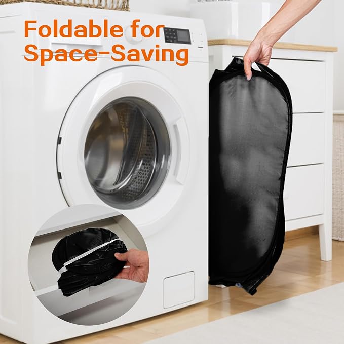 Foldable Laundry Baskets, Collapsible Mesh Laundry Hamper, Durable Pop Up Laundry Basket, 3 Compartments Clothes Hampers for Laundry, Easy to Carry & Sort for Dorm, Home, Kids Room, Travel Black