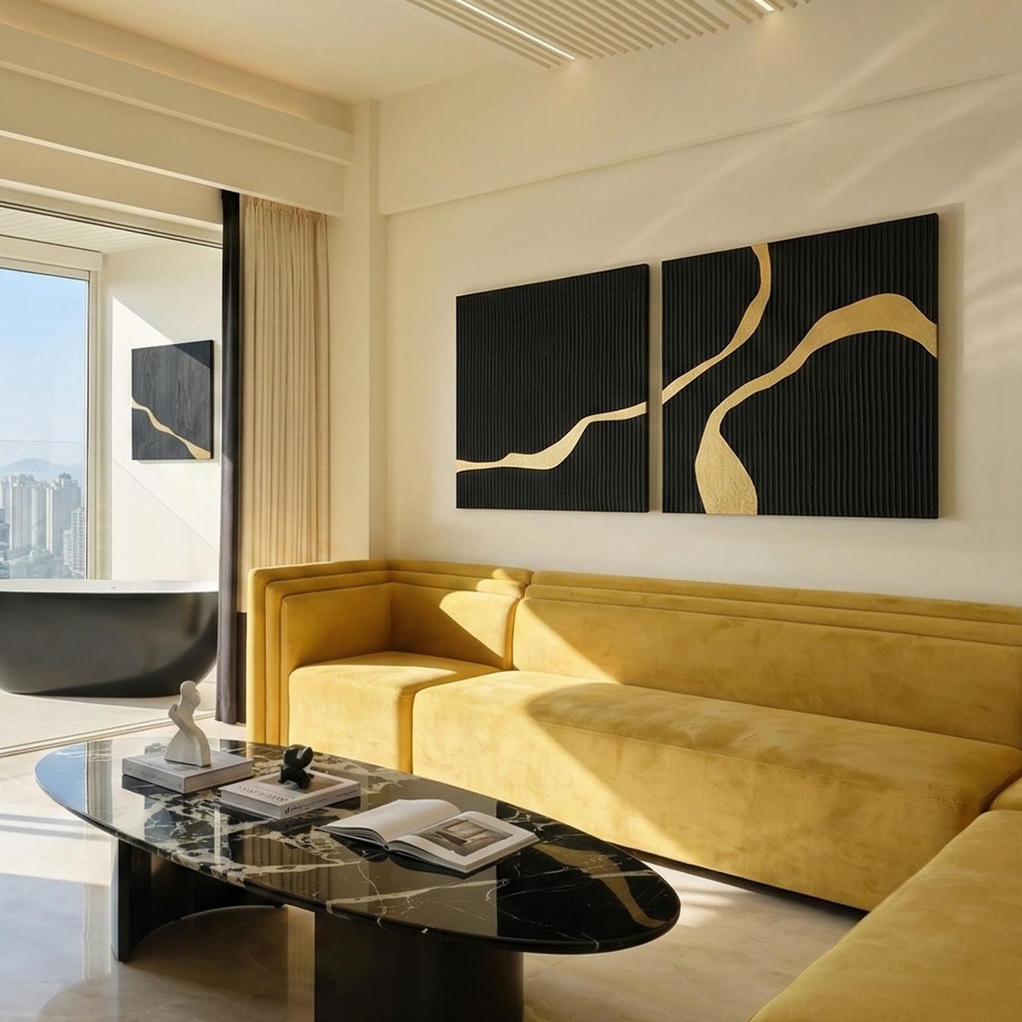 JUHOME Hand-Painted Thick Textured 3D Curve in Plaster Abstract Neutral Wall Art, Contemporary Minimalist Canvas Oil Painting Wall Decor,Home Decorative Art Painting