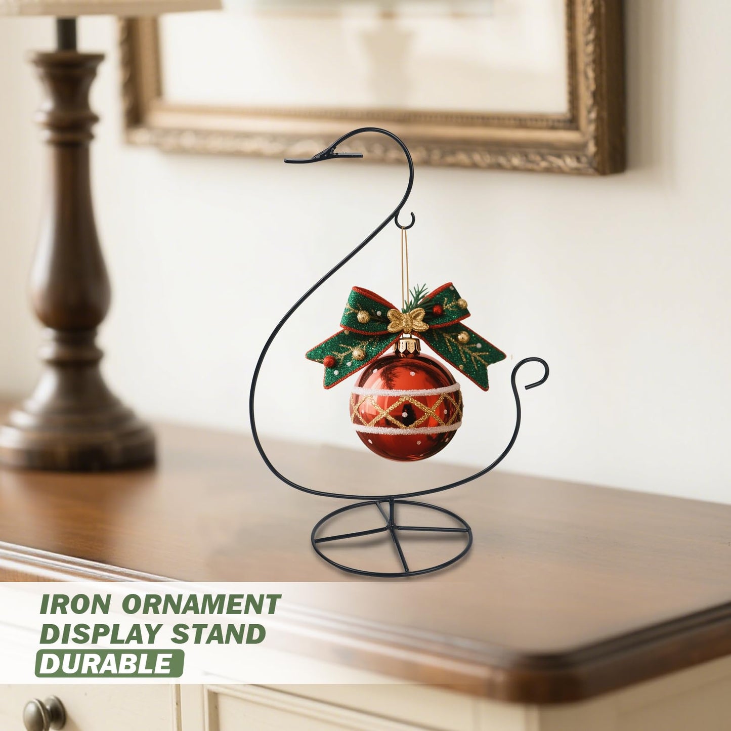 Handbanary 12 Inch Ornament Display Stand, Glass Ball & Air Plant Holder Terrariums Hanger, Black Iron Wire Hanging Hook for Christmas Halloween, Home and Office Decor (Swan Shape 1 Pcs)