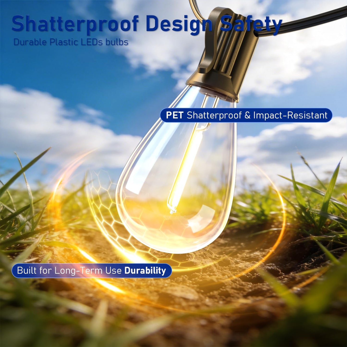 Sikitul Outdoor String Lights 50FT with 18+1 Shatterproof LED Bulbs, Remote Control Dimmable Patio Lights, Waterproof Hanging Edison Light for Backyard Garden Pergola, Timer & 3 Modes