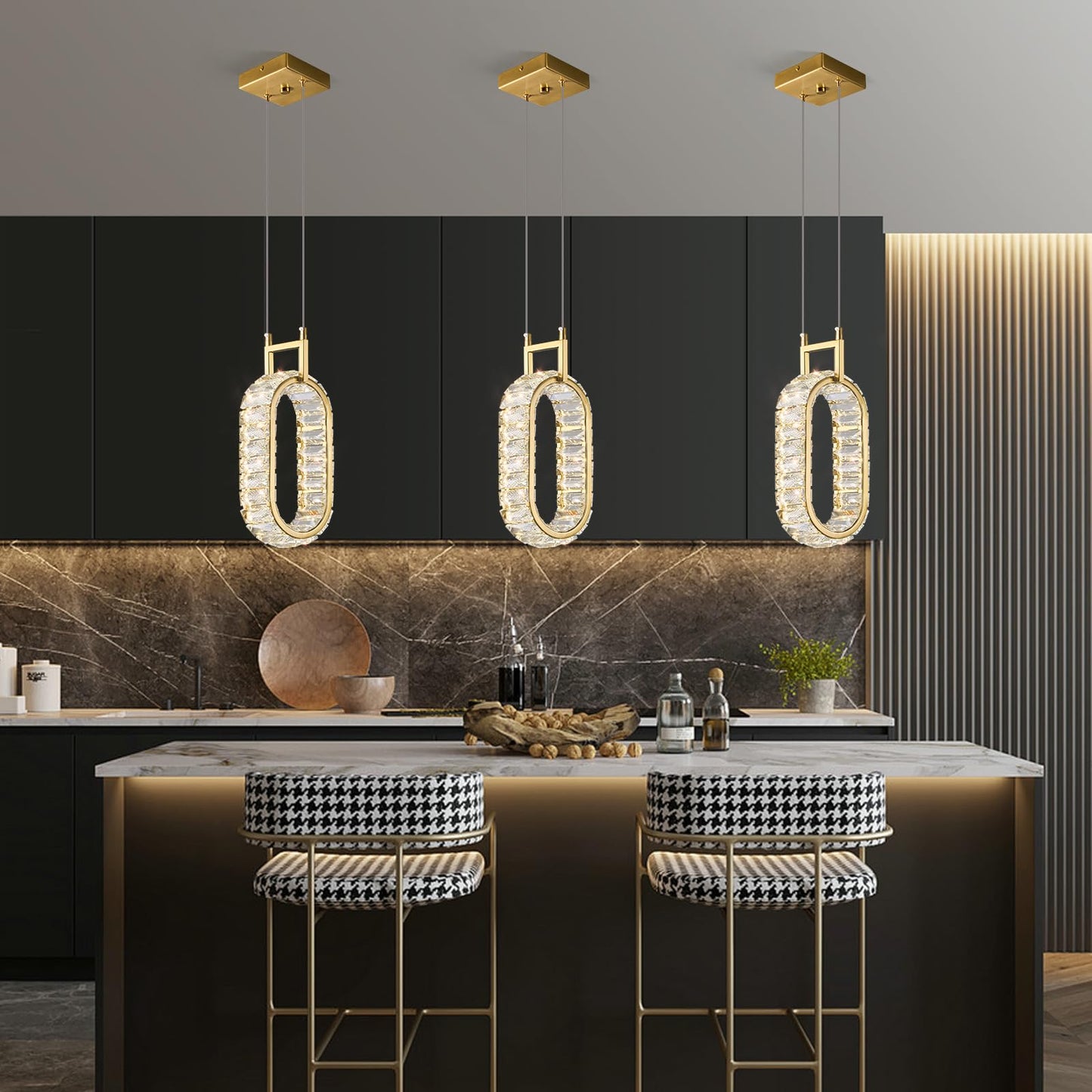 zhllmq Kitchen Island Mini Light Fixture Modern Led Crystal Pendant Light Gold Oval Chandelier for Dining Room Living Room Kitchen Bedroom Bar（1-Pack