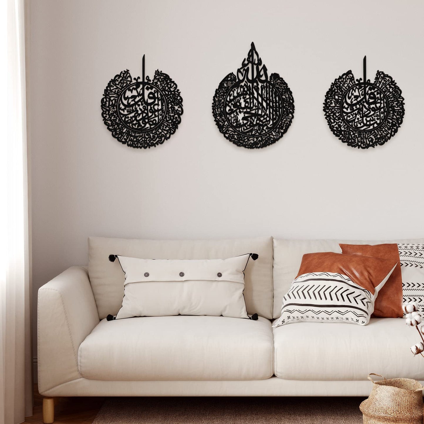 Yookeer 3 Pieces Islamic Wall Decor Muslim Gift Islamic Wall Art for Living Room Calligraphy Indoor Wooden Muslim Decor for Home Bedroom(Black)
