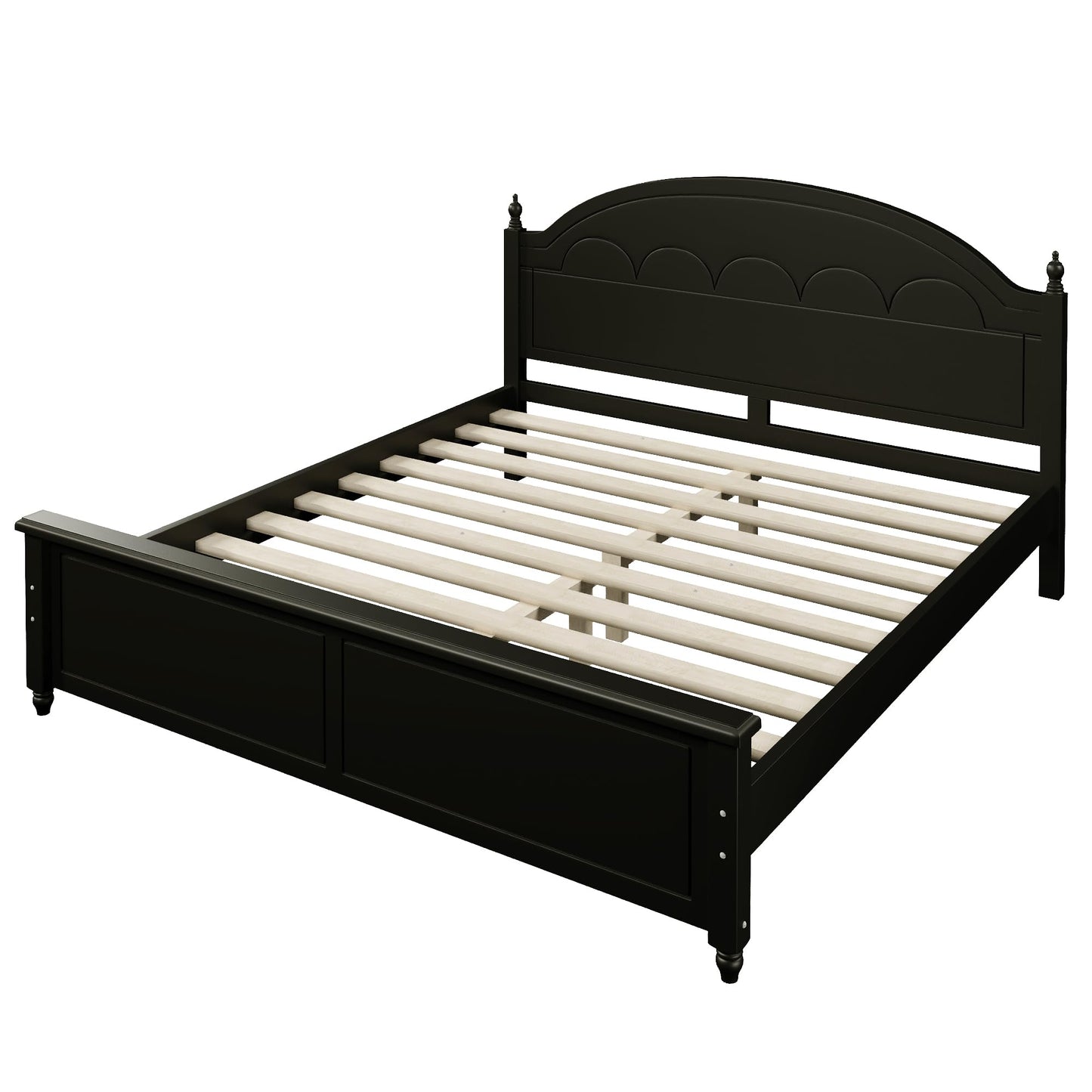 Merax Queen Platform Bed Frame with Arched Headboard, Solid Wood Construction, Classic Elegant Design, Sturdy Support, No Box Spring Needed, Easy Assembly, Black