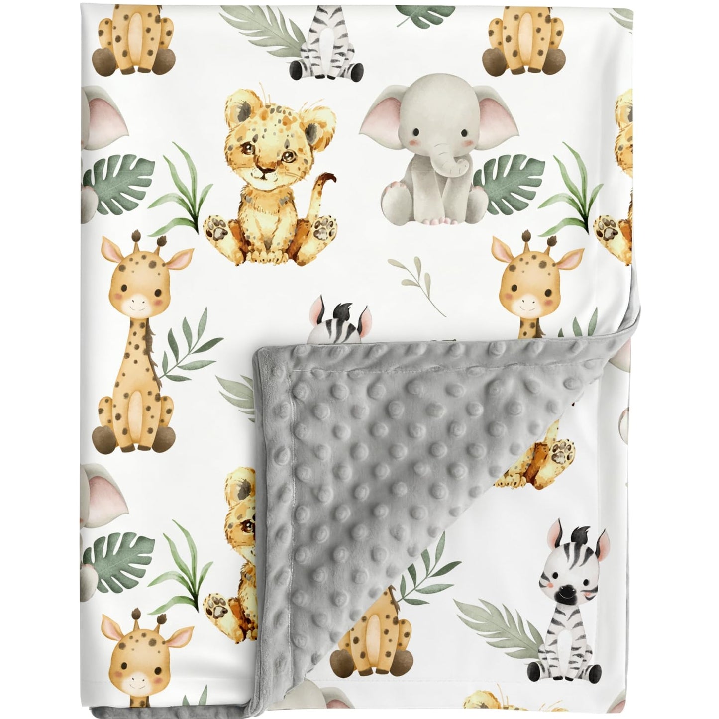 FIGEPO Safari Jungle Animals Baby Blanket Gender Neutral Blankets for Newborn Baby Girls or Boys Nursery Toddler Double Layer Blanket with Dotted Backing and Animal Printed (Animal 1)