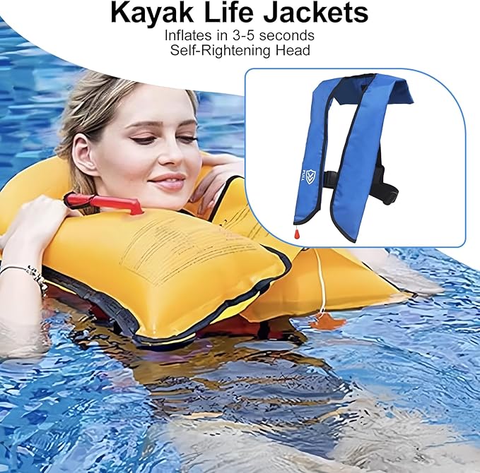 Automatic/Manual Inflatable Life Jacket| Inflatable PFD Kayak Vest Adult| Life Vest for Adults| Outdoor Water Sports| Supports up to 330 lbs|33g of Carbon Dioxide Cylinder