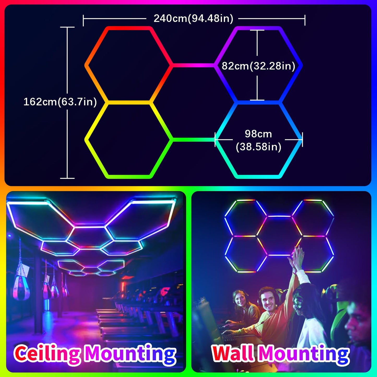 VIVIDALUX Super Bright RGB Hexagon Led Lights with App and Remote Control,16 Million Colors and Many Scene, Music Sync,for Living Rooms,Bedrooms, and Gaming Rooms,Party,Gym,Garage