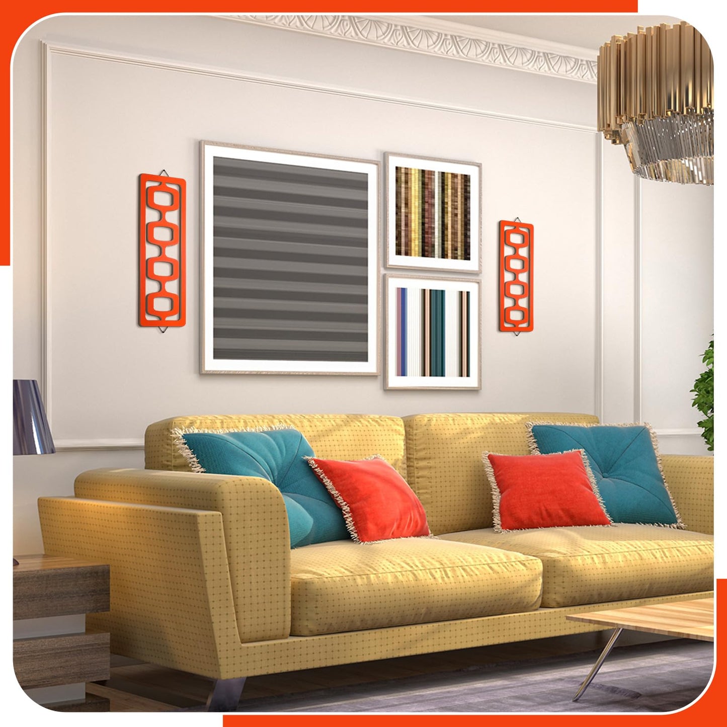 CroBlissful 2 Pcs Mid Century Modern Wall Art Wood Mid Century Elegance Decor Accents Abstract Wall Sculpture Geometric Panels for Interior Panel Art for Home Living Room(Orange)