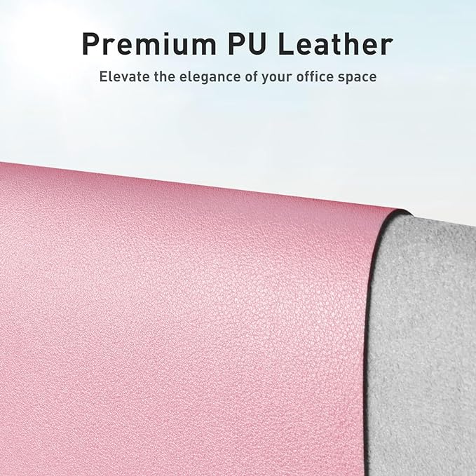 Aothia Faux Leather Desk Mat - Non-Slip PU Leather Desk Blotter, Waterproof Writing Surface, Large Desk Pad for Office & Home (Fairy Pink, 55" x 24")