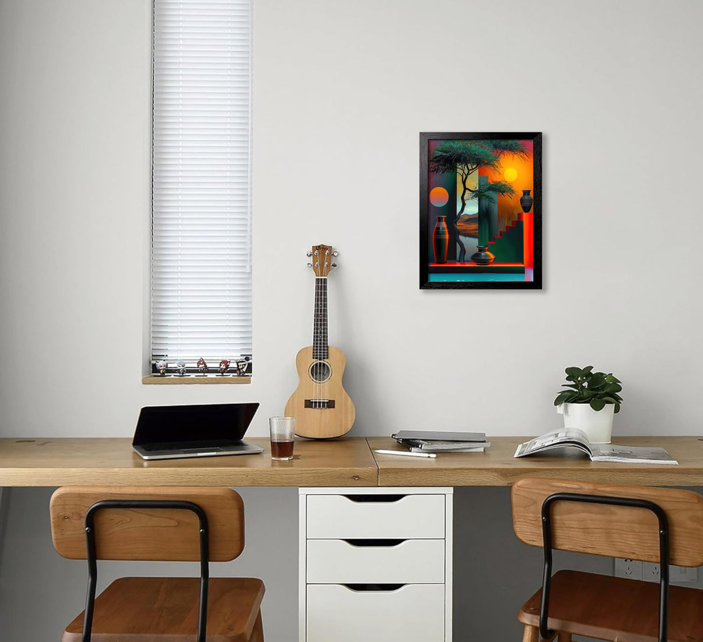 Black Framed African American Canvas Wall Art, Africa Modern Painting Picture Wall Decor, Afrocentric Tree And Vase Poster Print Artwork for Living Room Bedroom Office Home Decoration