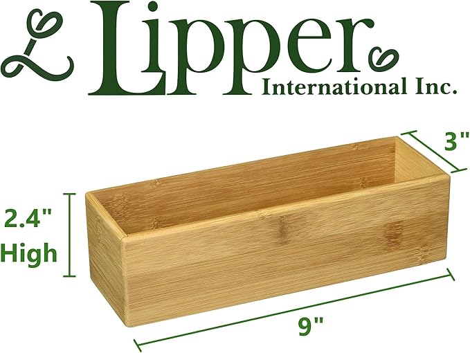 Lipper International 8381 Bamboo Wood Stacking Drawer Organizer Box, 9" x 3"