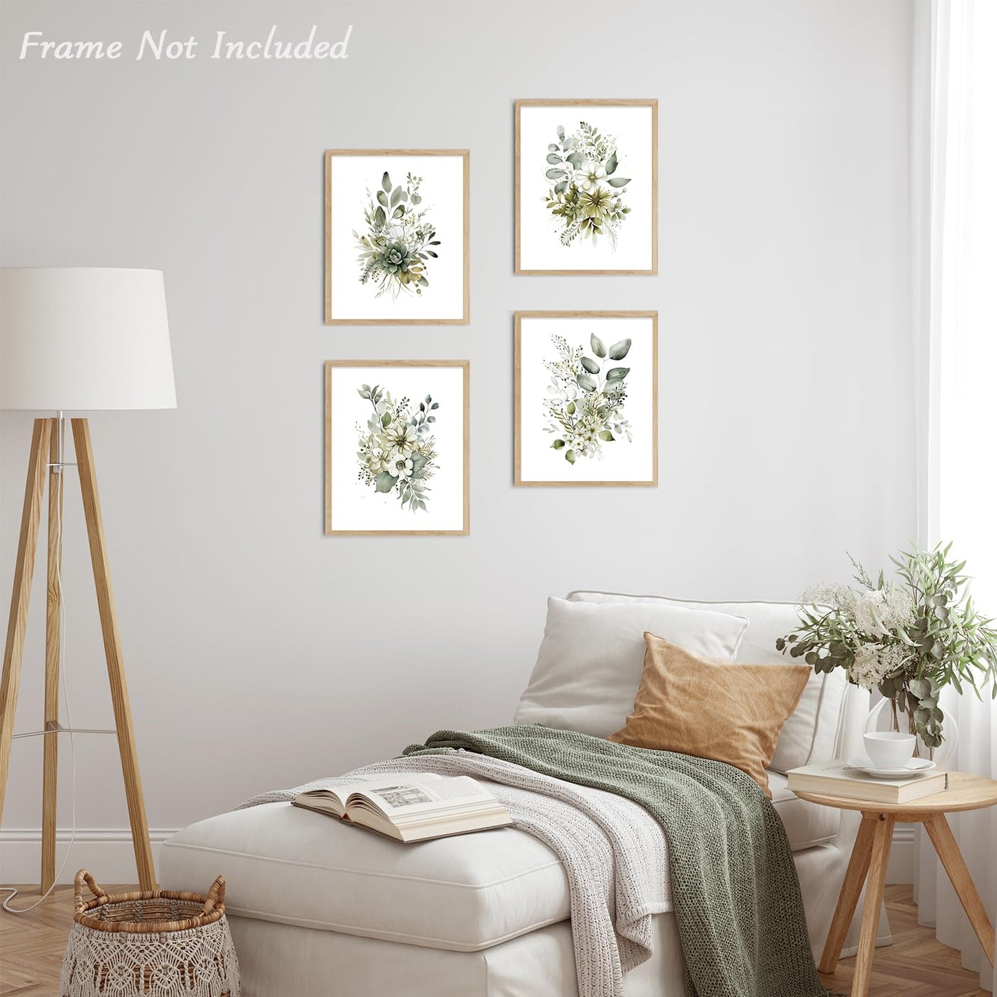 Dazzlewall 4pcs Botanical Wall Art Prints, Boho Sage Green Leaves Watercolour Artwork Print, Minimalist Wall Decor for Bedroom Living Room Bathroom, 8x10 in Unframed
