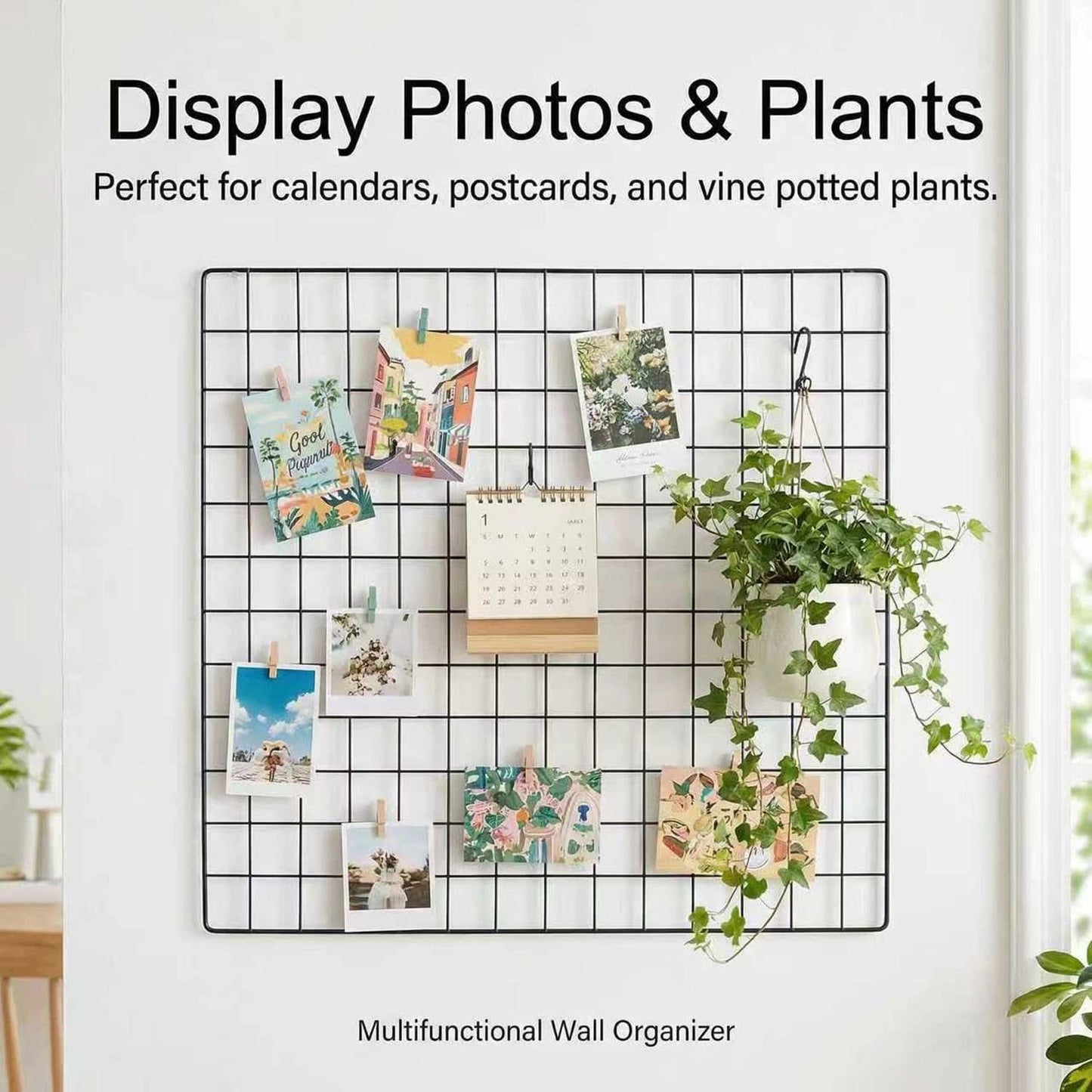 Kaforise Painted Wire Wall Grid Panel, Multifunction Photo Hanging Display and Wall Storage Organizer, Pack of 2, Size:23.6"x 23.6", Square Black
