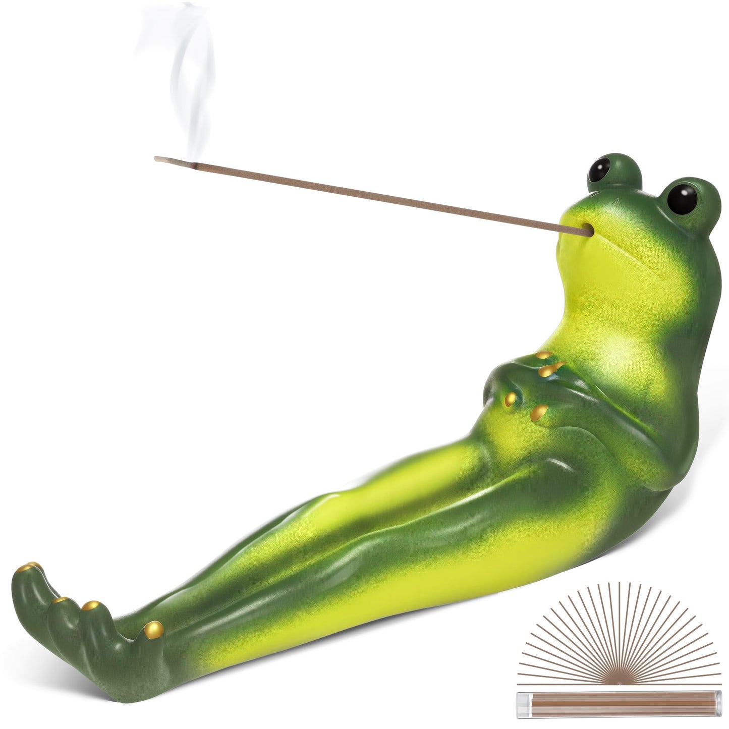 ElectricWise Frog Incense Stick Holder, Green Frog Incense Burner with 30 Sandalwood Sticks, Ash Catcher Stand Gift for Aromatherapy, Yoga, Relaxing Meditation, Home Living Room Office Decor