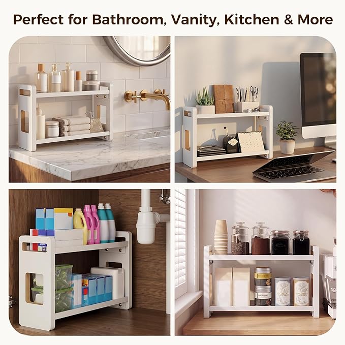 Bathroom Organizers And Storage,Bathroom Counter Organizer,Bathroom Counter Shelf,Bathroom Sink Organizer,Vanity Organizers,Vanity Storage,Makeup Organizer Countertop,Perfume Display(White 2 Tier)