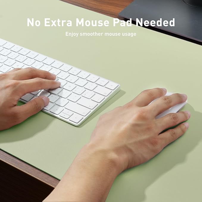 Aothia Faux Leather Desk Mat - Non-Slip PU Leather Desk Blotter, Waterproof Writing Surface, Large Desk Pad for Office & Home (Grass Green, 55" x 24")