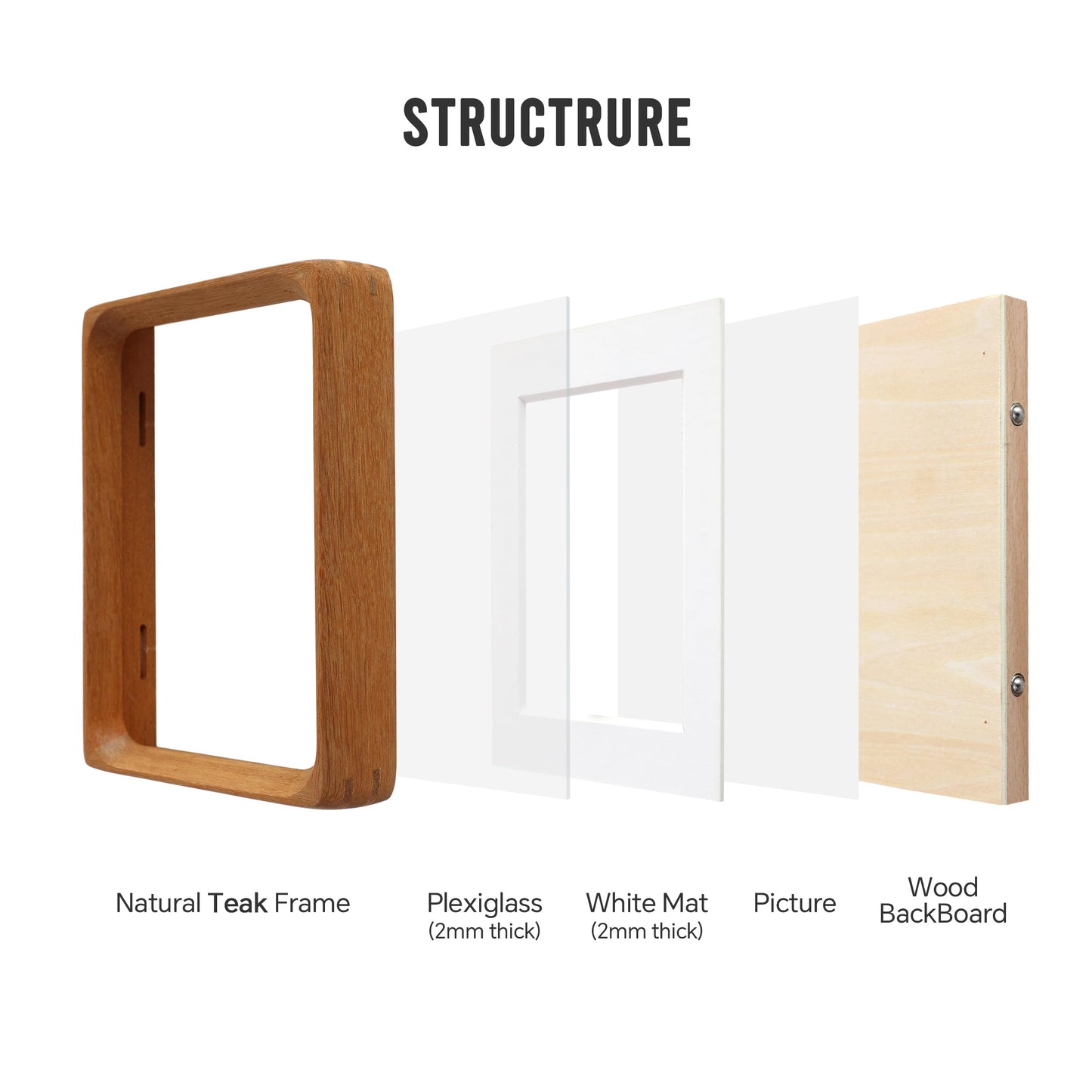Zelvix Natural Teak Wood Picture Frame,Picture 3.5x5 with Mat or 4x6 Without Mat,Standing Desk Photo Frame 4 by 6,Plexiglass,Tabletop or Wall Display