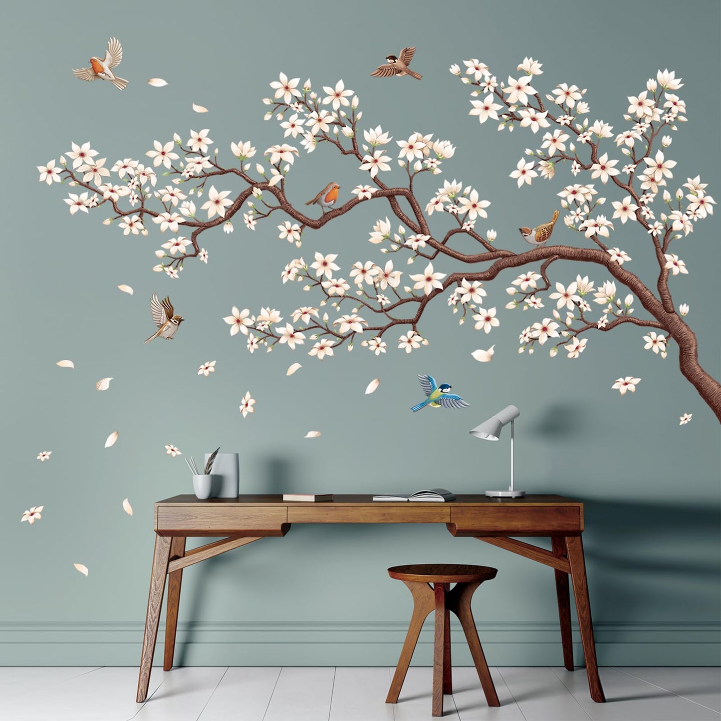 DECOWALL SG4-2317 Oriental Flower Tree Wall Stickers declas Kids Bedroom Cherry Blossom Birds Branch décor Decoration Floral Home Living Removable Nursery Mural DIY Room