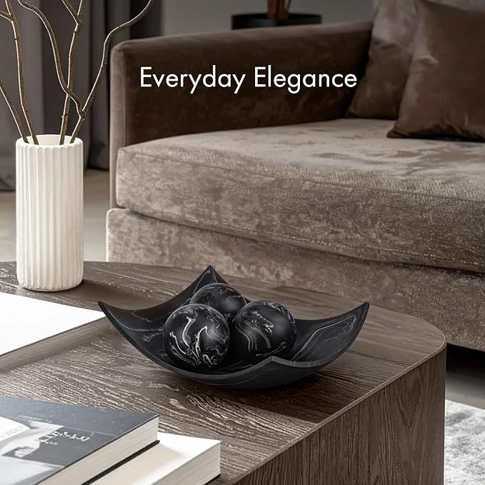 Creative Scents Black Marble Look Decorative Bowl, Coffee Table Decor for Living/Dining Room, Modern Black Catch-All Key Dish Decorations for Entryway, Black Decor - Fruit Bowl for Kitchen Counter
