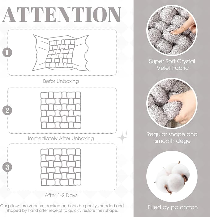Wenqik 2 Pcs Knot Pillows Square Knotted Plush Throws Soft Accent Pillows Decoration Cushion for Couch Home Office Living Room Bedroom Bed Sofa Decor, 12'' x 13''(Light Gray,Lambswool)
