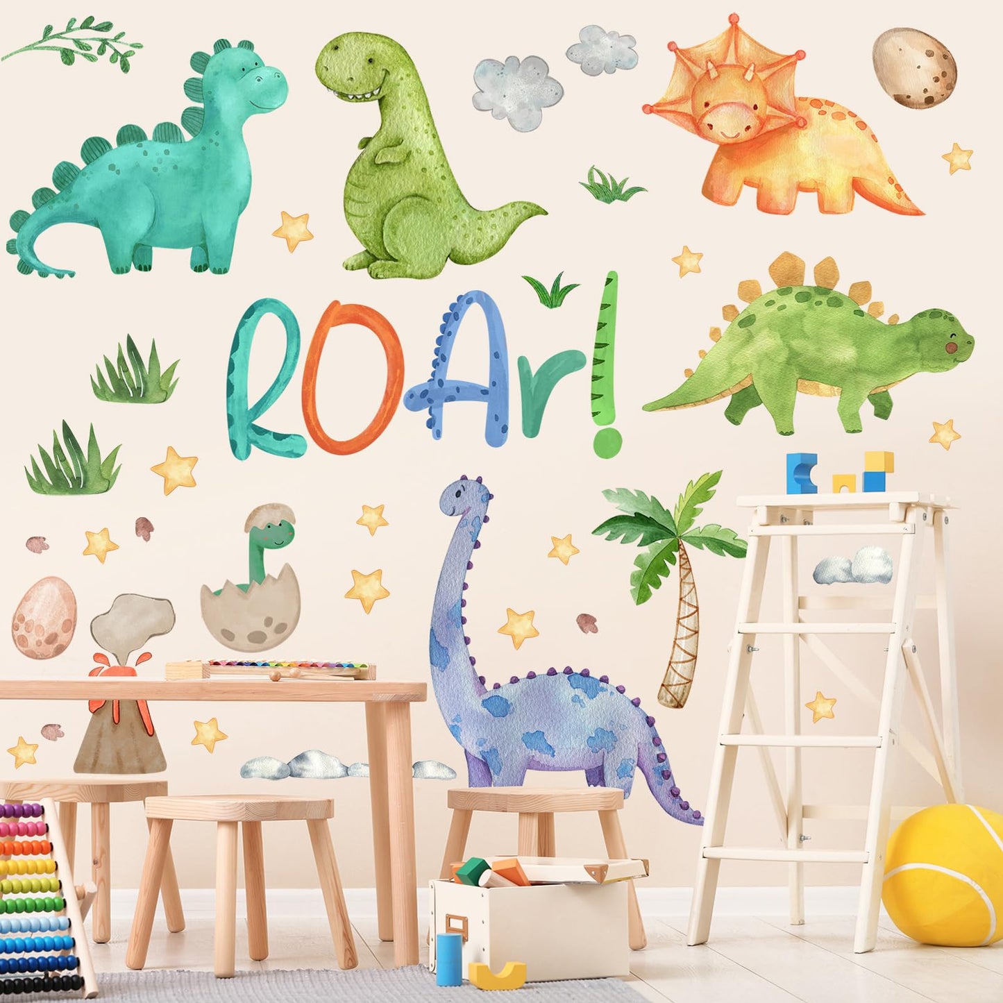 Resurhang Dinosaur Wall Decals Tree Dino Wall Stickers Large Boho Decals Home Decorations for Baby Nursery Boys Girls Bedroom Playroom Kindergarten Daycare Classroom Art Decor