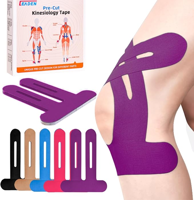 IEADEN Precut Kinesiology Tape for Knees, 10 Pcs - Knee Support & Stability, Knee Pain Relief Athletic Tape - Waterproof & Elastic, Breathable Hypoallergenic Latex-Free Tape, Purple