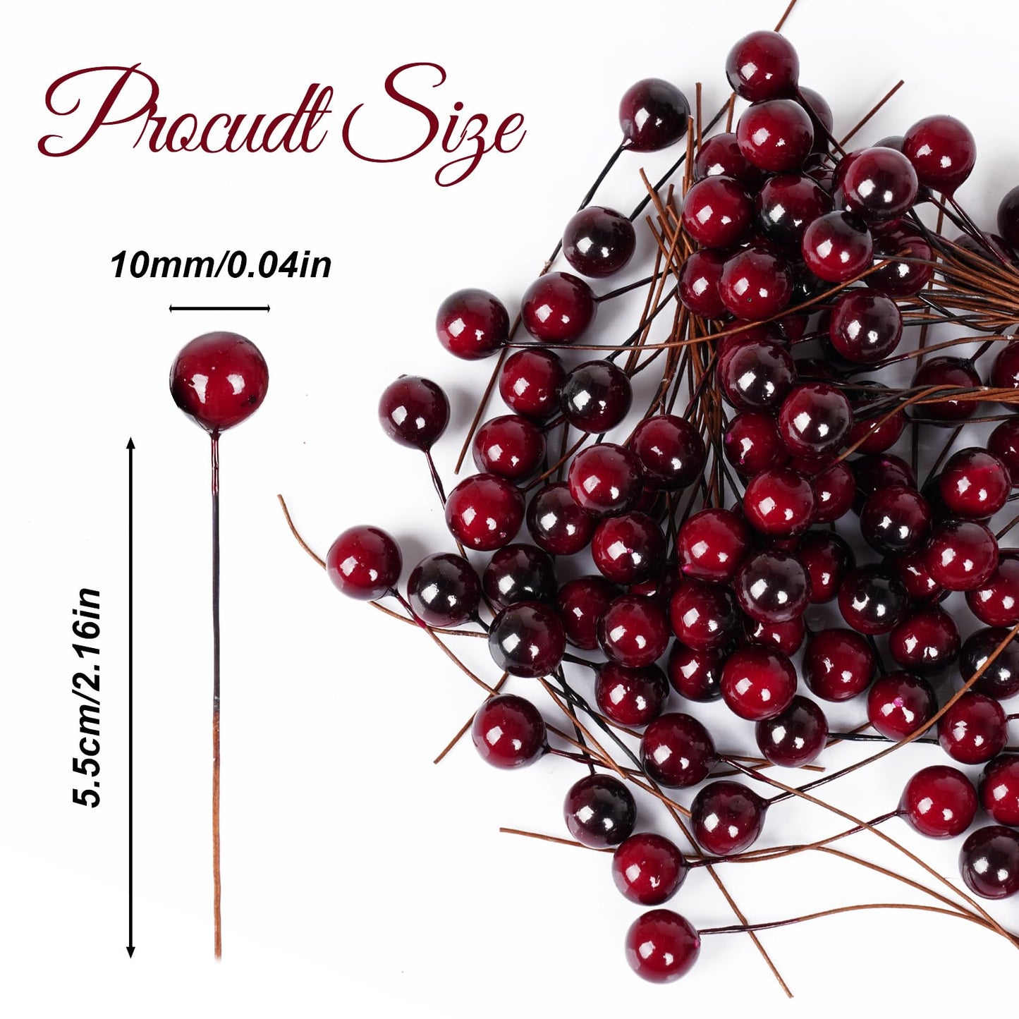 hoyuwak Burgundy Christmas Ornaments - 100 Pcs Artificial Holly Berries on Wire Stems for DIY Christmas Decor, Wreaths, Wedding, and Party Decoration