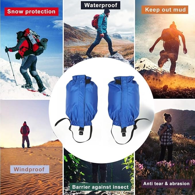 Waterproof Hiking Gaiters,Snow Boot Gaiters with Rubber Foot Strap,Lightweight and Adjustable,for Men and Women Hiking,Skiing,Mountaineering,Walking,etc.
