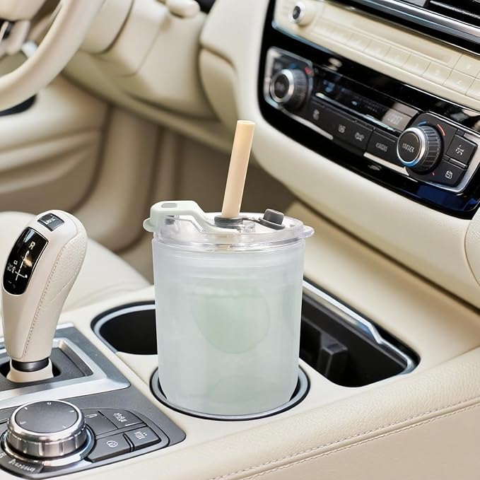 Iced Coffee Cups with Lids: Coffee Bar Accessories - Ribbed Glass Tumbler with Silicone Straw and Lid - 20oz Leak Proof Reusable Glass Cups and Tumblers with Lid and Silicone Straws(1Pcs-Blue)