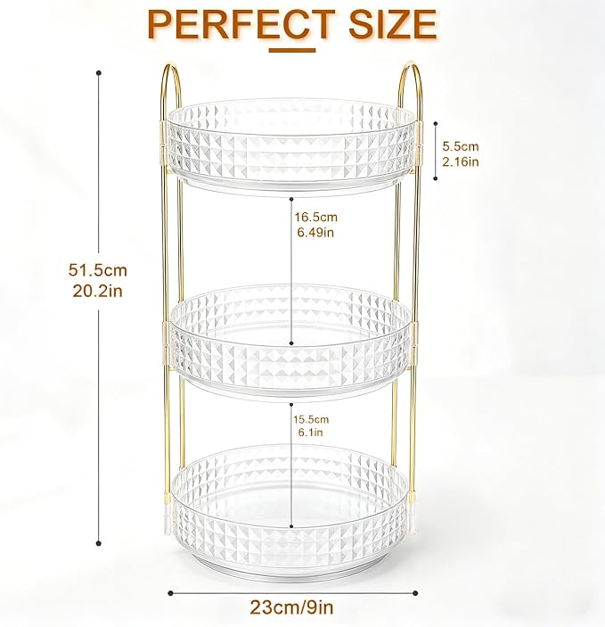 Fangoo 3 Tiers Clear Rotating Makeup Organizer for Vanity, 360 Spinning Skincare Organizers for Dresser Perfume Organizer Large Skincare Make up Storage Cosmetic Organizer for Bathroom Countertop