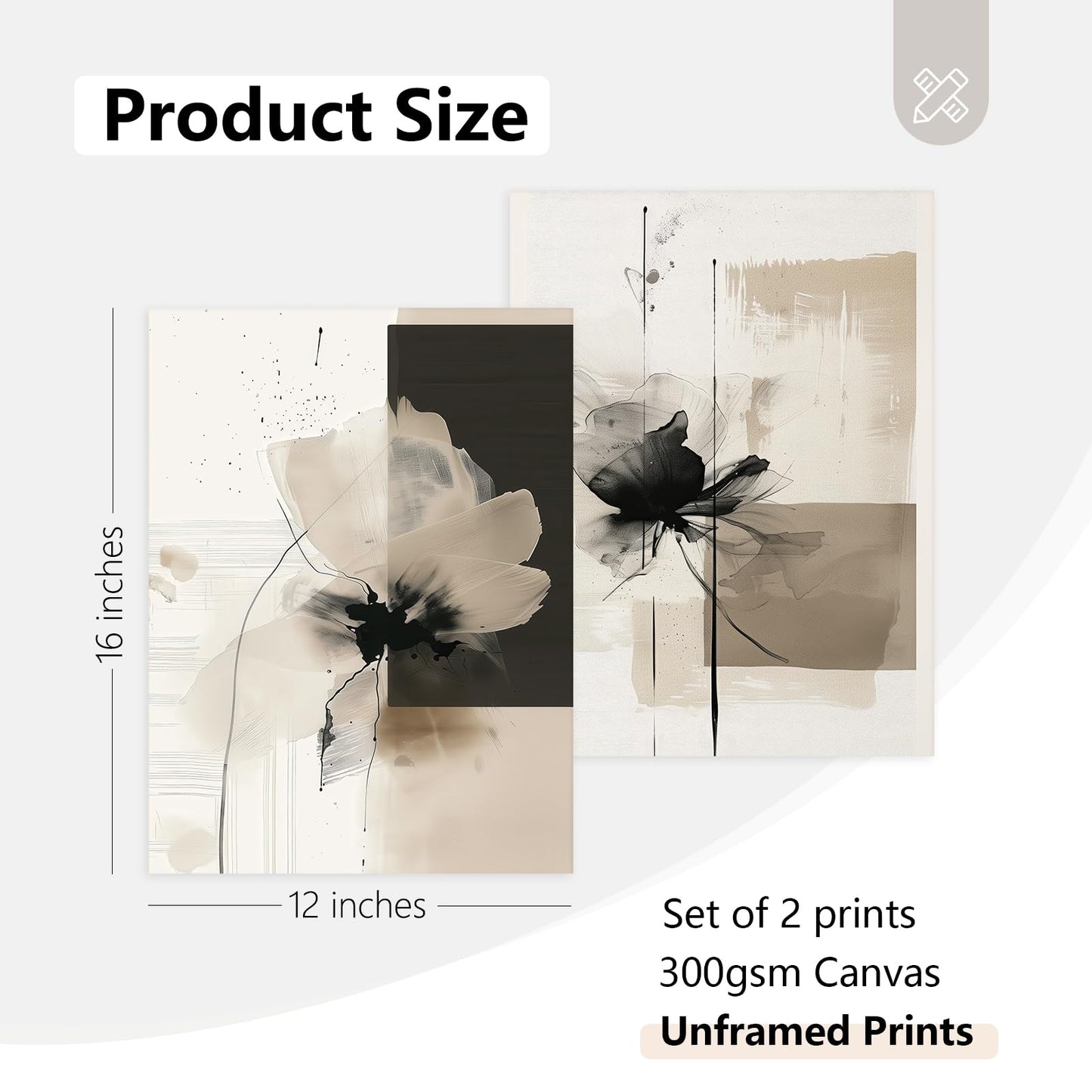 Tocliky Modern Abstract Floral Wall Art Minimalist Neutral Canvas Painting Decor Beige Cream And Black Wall Art Contemporary Flower Picture Prints for Living Room Bedroom 12x16 Inch Unframed Set of 2