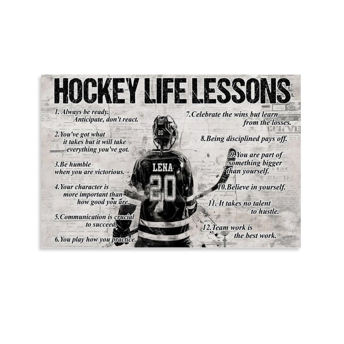 JHAMZPOSTER Hockey Life Lessons Poster Motivational Sports Canvas Wall Art Aesthetic Decorative Painting Living Room，Bars Cafes, Restaurants, Pool Halls And Hotelsstyle 12x18inch(30x45cm)