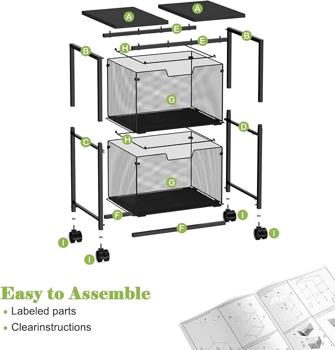 Sbanmao Letter/Legal Rolling File Cart with 2 Storage Drawers, Under Desk Storage, Vertical Filing Cabinet for Home Office, Hanging File Folders Organizer, Mobile Utility Cart Printer Stand, Black