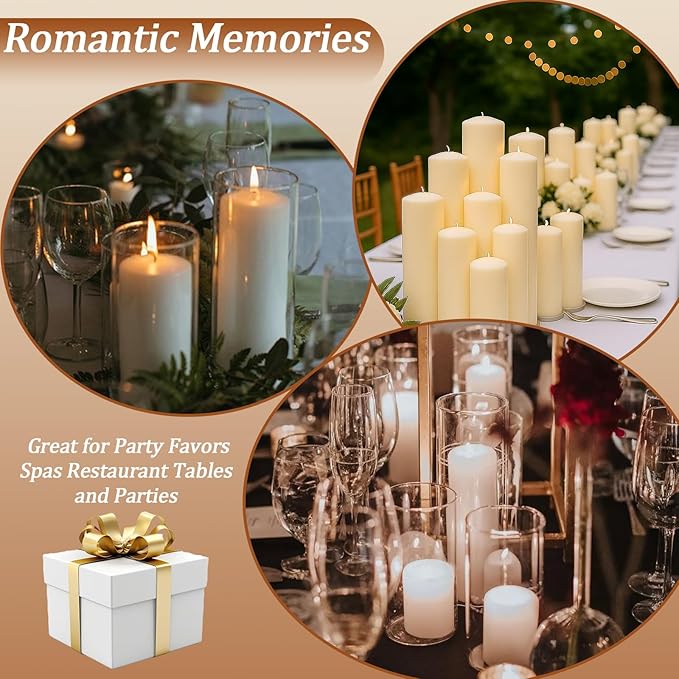 3 Pcs White Pillar Candles Bulk Set，Hurricane Candlesï¼? Different Lengths 2 x 3/4/6 Inch，Dripless Unscented Smokeless，Gives You a Better Atmosphere When Organizing an Event Party.