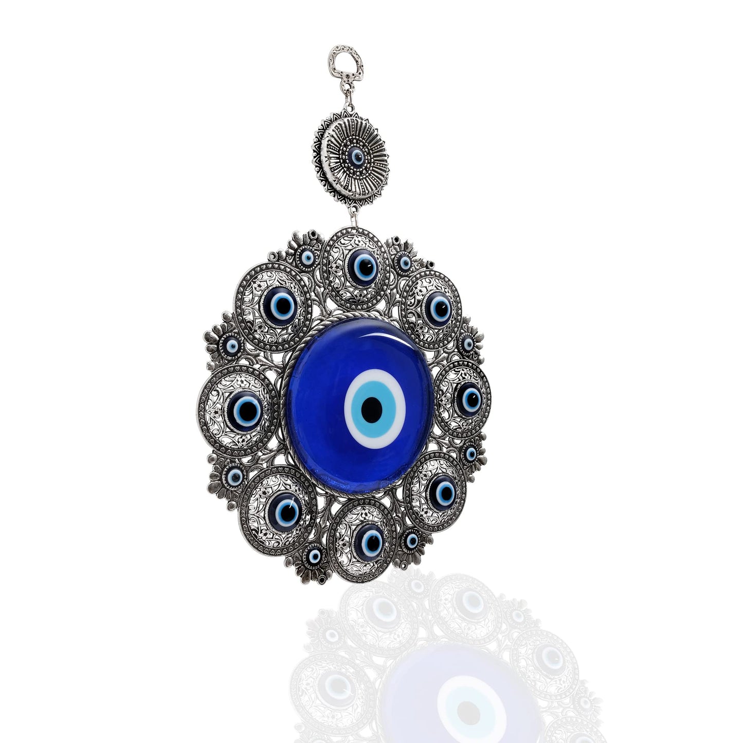 BCS X-Large Evil Eye Wall Decor 6.7'' Metal - Glass Turkish Greek Nazar Amulet Good Luck & Protection Charm - Handmade Hanging Ornament for Home,Office, Door - Ojo Turco