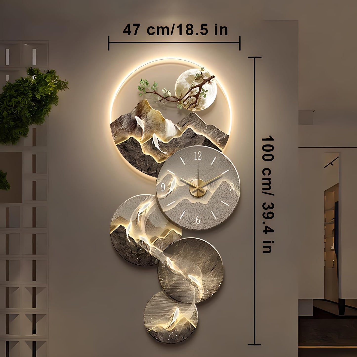 SQXLXDD 3D Wall Art Decor Clock, Large Wall Hanging Sculpture Painting with LED Light, Modern Home Decorative Wall Clock Art Decorations Lamp for Living Room Bedroom Entrance Office Decor