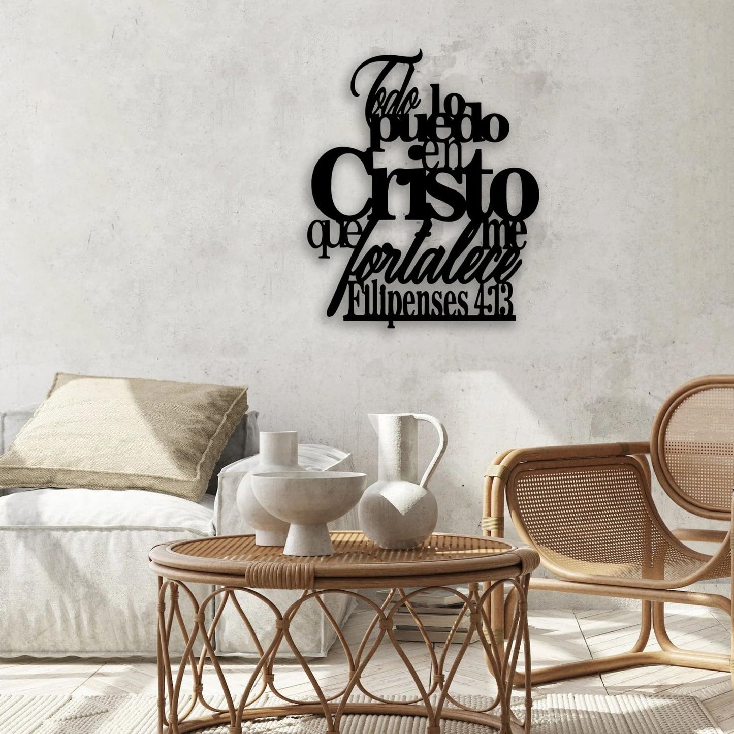 OPTYBVFD Filipenses 4 13 Metal Wall Decor - Christian Room Decor Motivational Scripture Inspirational Wall Art Home Decor for Living Room, Bedroom, Dining Room, Office (Black)