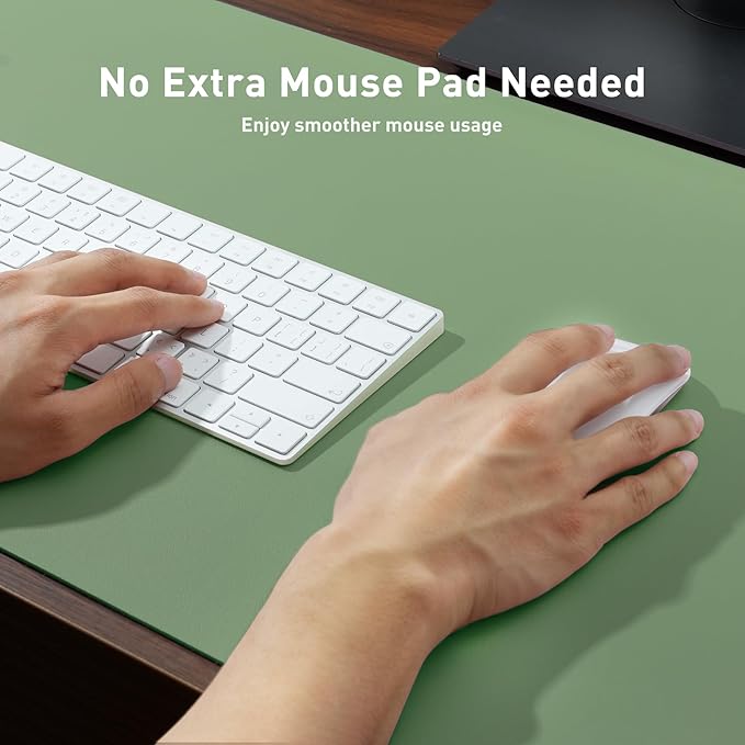 Aothia Faux Leather Desk Mat - Non-Slip PU Leather Desk Blotter, Waterproof Writing Surface, Large Desk Pad for Office & Home (Olive Green, 55" x 24")