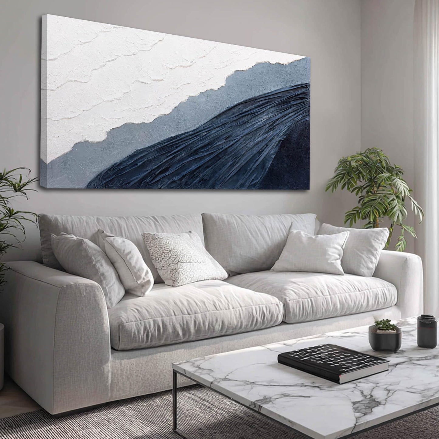 Ocevarin Blue and White Canvas Wall Decor Abstract Wall Art for Bedroom Neutral Art Prints Minimalist Home Decor 24"x 48" Pictures for Living Room
