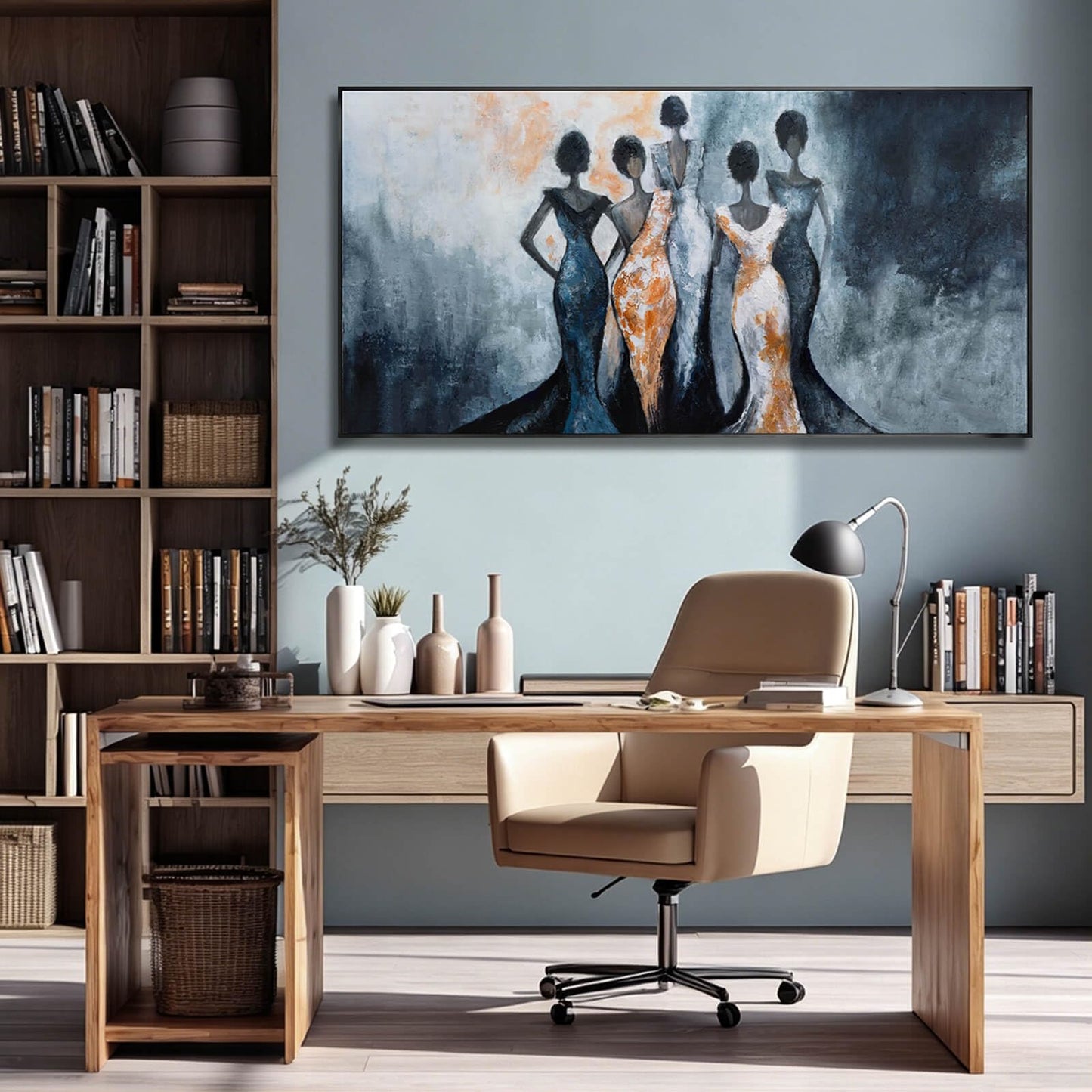 Black Girl Wall Art,Women Canvas Posters Wall Decor,Black And Blue Photo Pictures Prints,Framed Arts for Home Living Room Bedroom 24"x48"