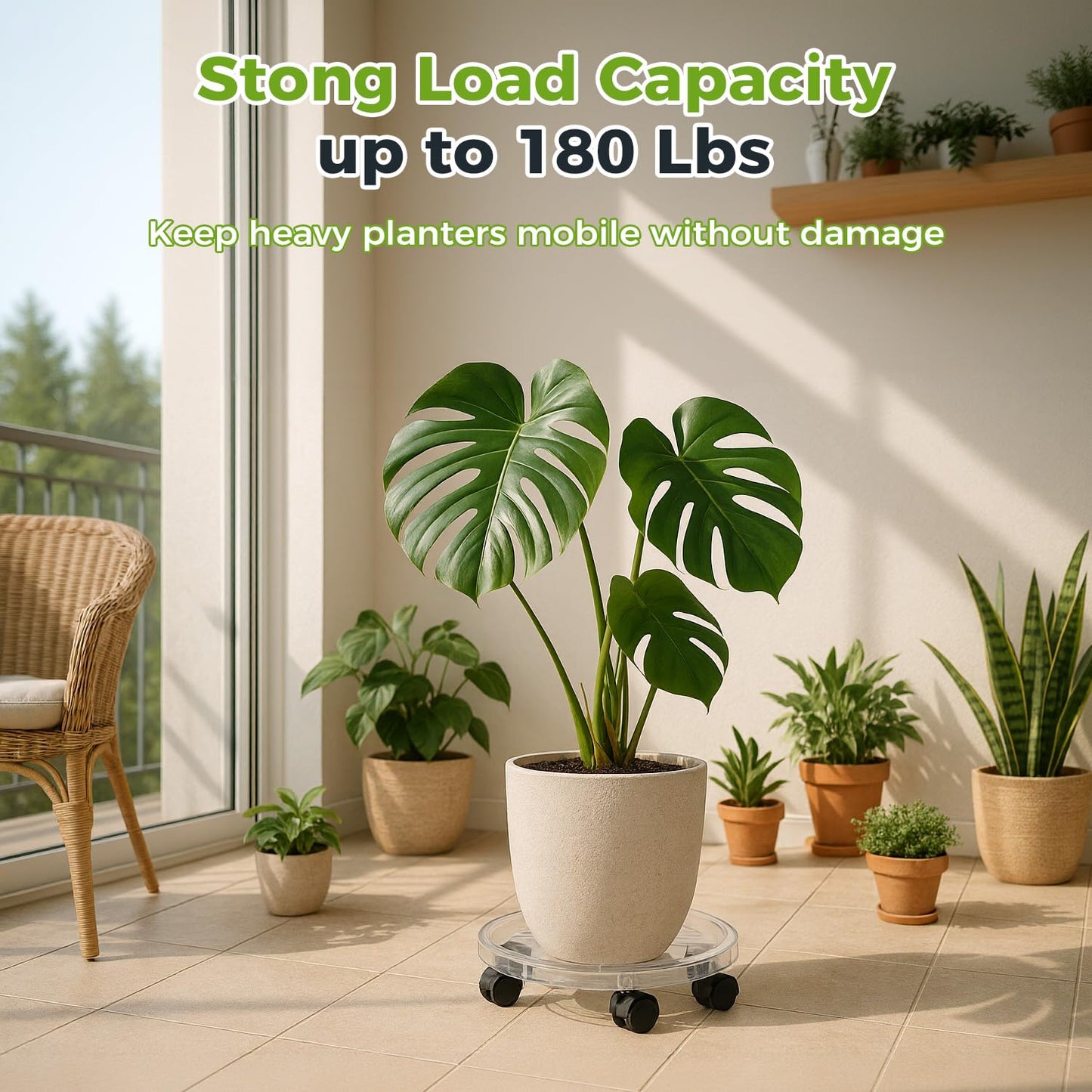 KvyusFlourish 4 Packs 13.8 Inches Large Clear Plant Caddy Plant Saucers on Wheels Rolling Plant Stands Heavy-duty Plant Dolly Plastic Planter Roller Base Pot Movers Outdoor Plant Tray Coaster