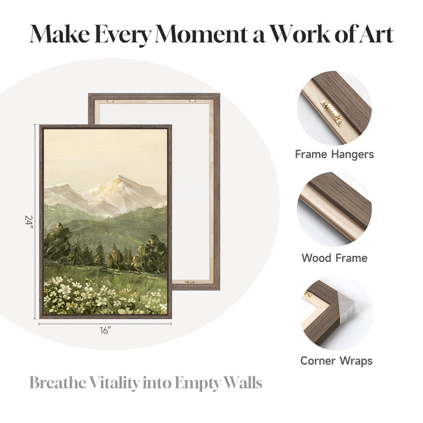Large Framed Mountain Wall Art for Living Room, 3 Piece Modern Green Landscape Canvas Artworks, Forest River Nature Scenery Painting Prints for Bedroom Entryway Hallway Home Office Wall Decor