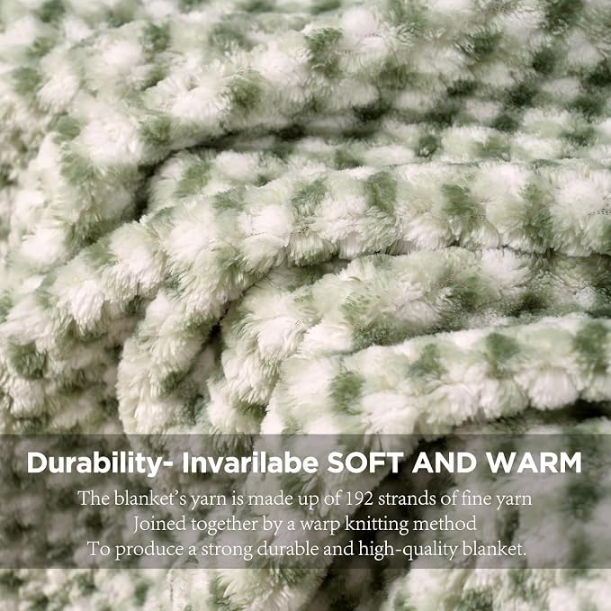 Zyrah Green and White Fleece Throws for Couch Super Soft Throw Blanket Plaid Lightweight Decorative Fuzzy Cozy Blankets for Sofa Chair Bed 40x50 Inches