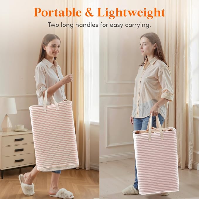 Lifewit 75L Large Collapsible Laundry Hamper, Tall Foldable Dirty Clothes Baskets Waterproof, Freestanding Design with Easy Carry Handles in Dorm Bedroom Bathroom College, Pink