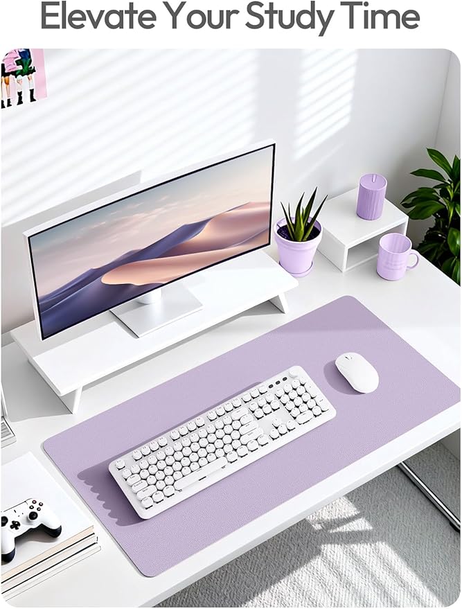YSAGi Leather Desk Protector, Office Mat, Large Mouse Mat, Non-Slip PU Leather Blotter, Laptop Desk Mat, Waterproof Writing Pad for Office and Home(Light Purple, 63" x 24")