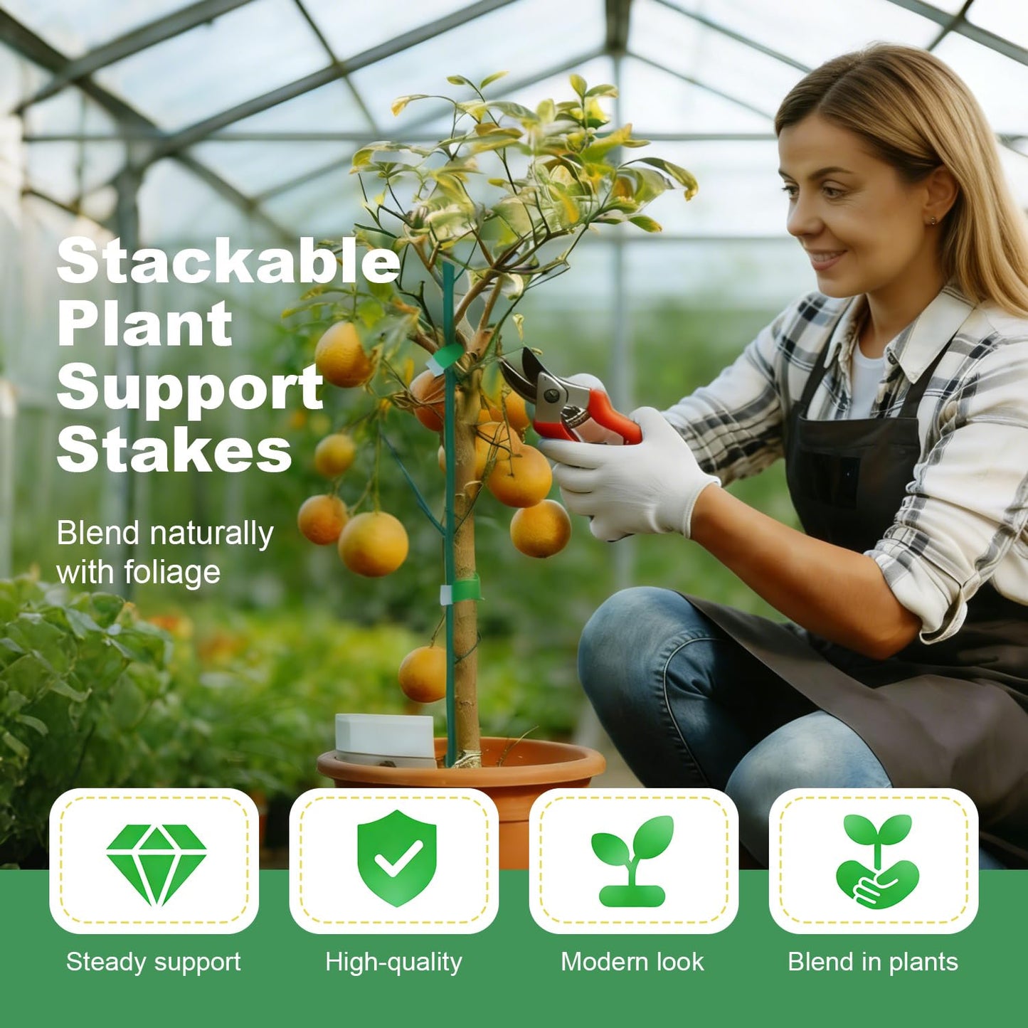 10 Pack Stackable Monstera Plant Support Stakes, Adjustable Climbing Plant Poles for Indoor Outdoor Plants, Durable Green Garden Stakes with Clips and Tape for Pothos, Philodendron, Vines
