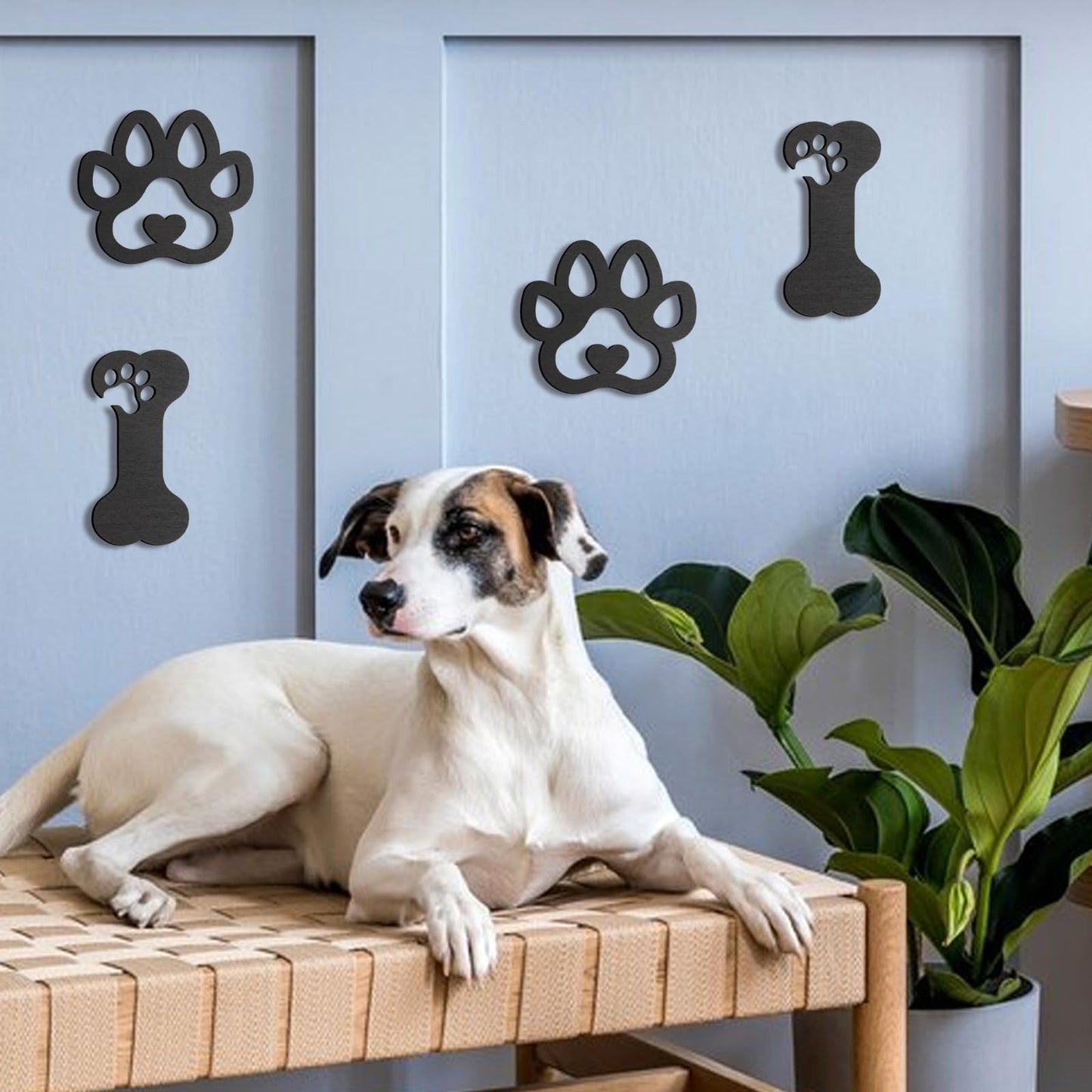 OYEFLY 4 Pcs Dog Room Decor,Wood Black Paw Prints Wood Wall Art (style 2)