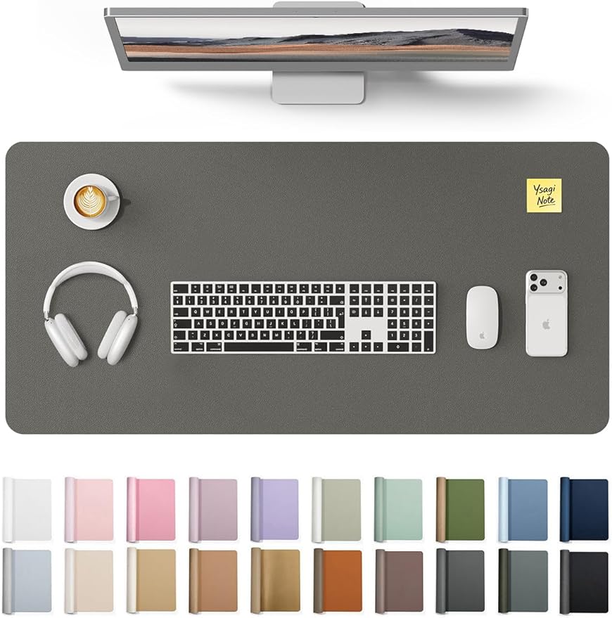 YSAGi Leather Desk Protector, Office Mat, Large Mouse Mat, Non-Slip PU Leather Blotter, Laptop Pad, Waterproof Writing Pad for Office and Home (Dark Grey, 31.5" x 15.8")