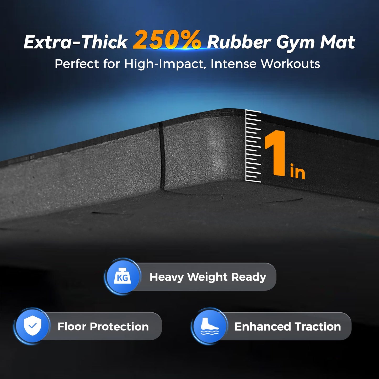 SUPERJARE 1" Extra-Thick Rubber Top Exercise Mat, Puzzle Gym Flooring for Home Gym, Gym Mat for Workout Equipment, Interlocking Floor Tiles with EVA Foam, 24 Pcs 96 Sq Ft, Black/Grey